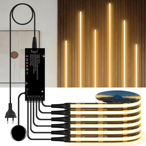 OOWOKS Luces para armarios Tira LED COB 6 en 1 Regulable Tira LED táctil penetrante 1 m Blanco cálido 12 V Paneles acústicos LED con interruptor táctil y regulador manual para estanterías,2er,1M