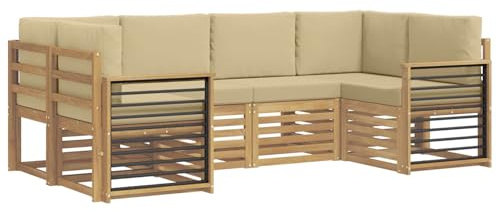 vidaXL Ecksofa Set 6 pcs Weiß und Beige 245 x 128,5 x 73 cm Polyester, Gartenlounge, Moderne Ecksofa, langlebige Sitzgelegenheit, Terrassenmöbel, bequemes Wohnen