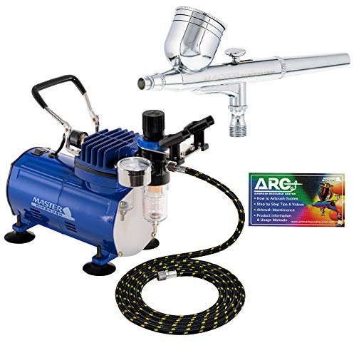 Multi-Purpose Gravity Feed Dual-Action Airbrush with Air Compressor and Hose Kit