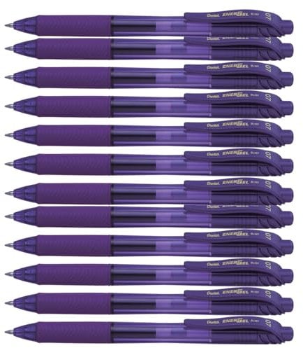 Pentel BL107 Energel X, Penne roller con inchiostro a Gel, punta retrattile da 0,7mm, confezione da 12, Inchiostro Viola