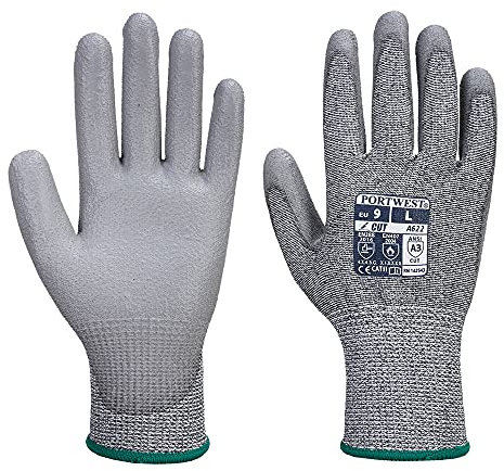 Portwest Homme Cut Glove Gant paume en polyur thane anti coupure 5, Gris, M EU
