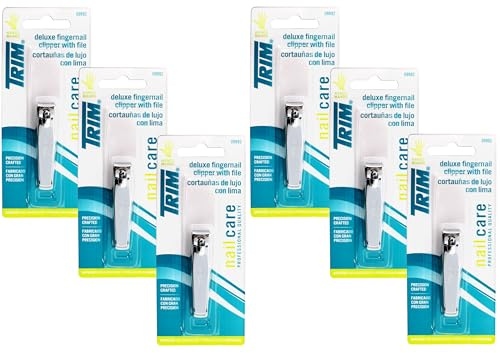 Trim Deluxe Fingernail Clipper with Nail File – Durable Stainless Steel Nail Cutter for Precise Trimming, (Pack of 6)