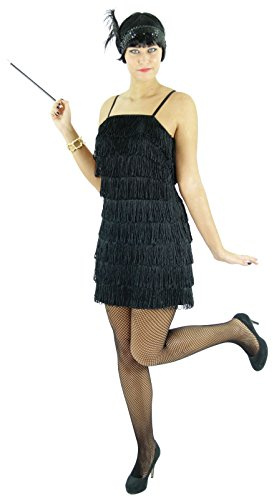 Foxxeo Schwarzes 20er Jahre Kleid für Damen Elegantes Charleston Kostüm zu Fasching und Karneval Größe XXL