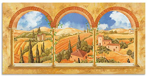 ARTLAND Wanddeko Wandbild Alu Verbundplatte für Innen & Outdoor Bild 100x50 cm Fensterblick Fenster Toskana Landschaft Italien Torbogen Aussicht S7WW