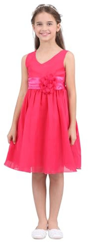 TiaoBug Enfant Fille Robe Soirée Princesse Mariage Cérémonie Ceinture à Fleur Organza Mousseline Robe Demoiselle d'honneur Robe de Fête Carnaval 2-14 Ans Rose Vif 8 Ans