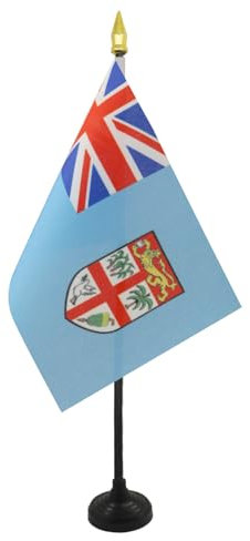 AZ FLAG - Tischflagge Fidschi - 15x10 cm Goldene Splitze - Republik Fidschi Tischfahne 10 x 15 Cm - Flaggen