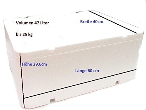 PRIMA Styroporbox Thermobox 46,62 L / 60 x 40 x 29,6 cm mit Deckel Kühlbox Transportbox Thermobehälter Wiederverwendbar