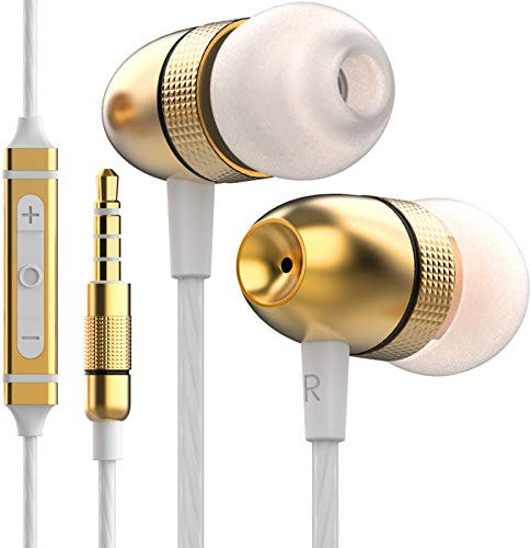 Betron ELR50 Earphones Wired In-Ear Headphones with Microphone Noise Isolation Deep Bass Tangle-Free Cable High-Fidelity Stereo Sound 3.5mm Jack Lightweight and Durable Gold