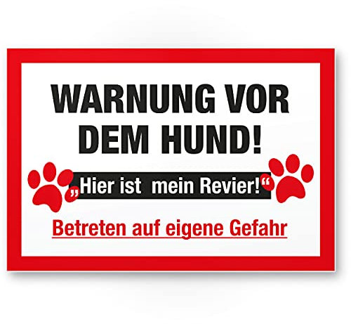 Komma Security Warnung vor dem Hund Schild - hier ist mein Revier Hinweisschild wetterfest Hundeschild Gartentor Einfahrtstor Haustür Türschild Abschreckung Warnschild Einbruchschutz