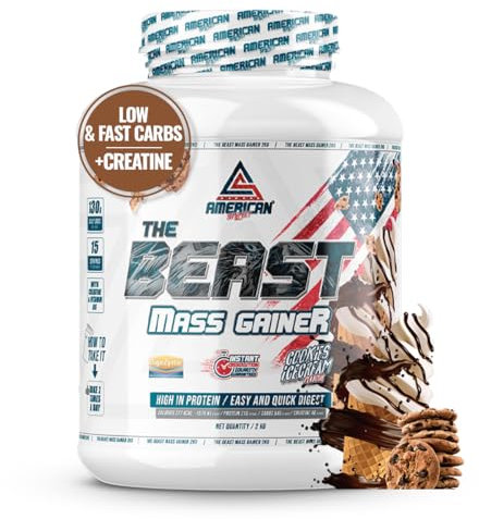 AS American Suplement | Mass Gainer 2kg | Ricco di Carboidrati e Proteine | Aiuta ad Aumentare di Peso e Massa Muscolare | Con Creatina (2 kg (Paquete de 1), Cookies & Cream)