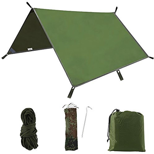 hotbesteu 3 m x 3 m Hängematte, Regenfliegen-Zelt, Plane, wasserdicht, winddicht, schneefest, tragbar, leicht, Basha-Sonnenschutz für Schnee Camping Outdoor Reisen, Army Grün