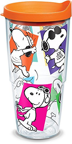 Tervis 1300485 Peanuts - Multi-Snoopy Insulated Tumbler with Wrap and Orange Lid, 24oz Water Bottle, Clear
