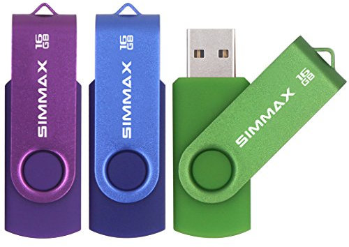 SIMMAX Memorias USB 3 Piezas 16GB USB 2.0 Stick Giratoria Flash Drive Pendrives Almacenamiento Datos (16GB Púrpura Azul Verde)