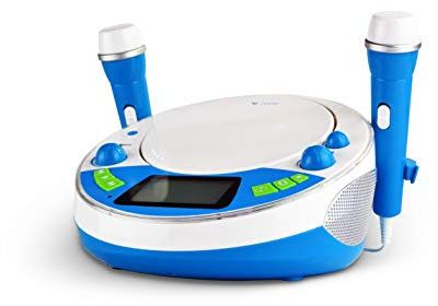 X4 Tech Bobby Joey Jam Box Lecteur CD Enfants Bluetooth, AUX, CD, USB, SD avec Fonction karaoké, avec Microphone Bleu