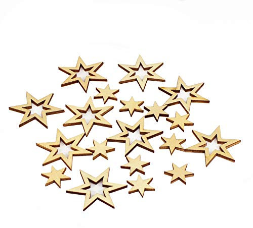Oblique Unique® 18 Holz Sterne Holzdeko Weihnachtsdeko Tischdeko Weihnachten Echtholz - Farbe wählbar (Natur)