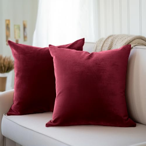 Encasa Homes Kissenbezüge aus Samt - 2er-Set (60x60 cm) - Kastanienbraun- Uni gefärbt, weich & glatt, waschbar, quadratisch, großer Wurfkissenbezug für Couch, Sofa, Stuhl, Bett und Wohnbereich