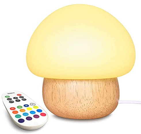 NiC IS COCNG USB-Pilzlampe, Kinder-LED-Nachtlicht mit Silikonsockel, Nachttischlampe Mit Fernbedienung, 4 Leuchtmodi Und 16 Farben, Weicher Augenschutz Und Memory-funktion