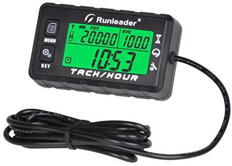 Runleader Digital Maintenance Heures Tachymètre, horloge et affichage rétro-éclairé, batterie remplaçable pour tracteur de jardin Souffleuse à feuilles Compresseur Jetski ATV Moteurs(058B, BK)