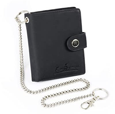 EUROROUTIER ® Portafoglio Biker Motociclista in Vera Pelle Black con Catena, Piccolo Con Protezione RFID