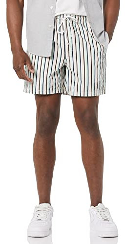 Amazon Essentials Pantaloncini con Coulisse con Cucitura Interna da 15,2 Cm Uomo, Verde Rosa Righe Verticali, XS