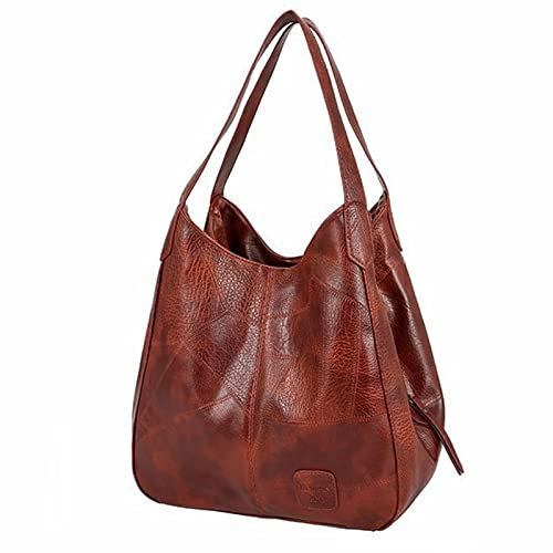 Colorful Damen Weiches Leder Schultertasche mit Lange Gurt, Mode Blumen Umhängetasche Hohe Kapazität Handtaschen, Mehrere Fächer Crossbody Bag für Reisen, Einkaufen (Braun)