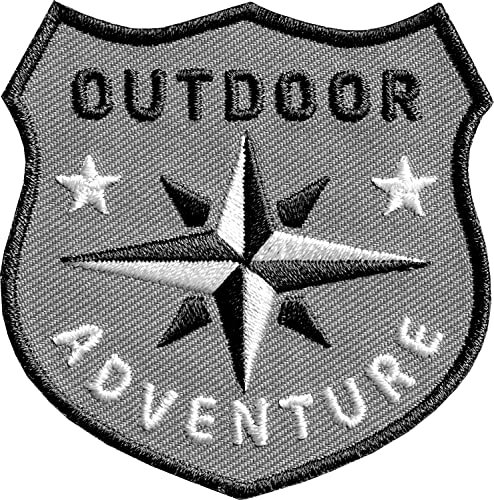 2 x Outdoor Adventure Patch 60 x 61 mm gestickt/Aufnäher Aufbügler Patches Flicken zum Aufbügeln Aufnähen auf Kleidung Textilien/Kompass Trekking Erwachsene/Club of Heroes (Grau-Schwarz)