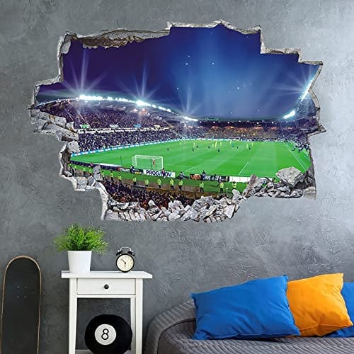 ANHUIB Großer 3D-Fußballstadion-Wandaufkleber, Fußball-Wandaufkleber für Jungen, Schlafzimmer, Fußballspieler, Wandaufkleber für Kinderzimmer, Fußballsport, Spielzimmer, Klassenzimmer, Wanddekoration