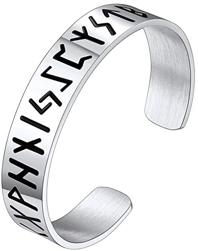 FaithHeart Jonv Ouvert 15mm pour Femme Homme Viking Runes Bracelet Manchette Acier Inoxydable