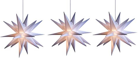 Novaliv 3x Weihnachtsstern beleuchtet Faltstern 55cm Dekosterne WEISS hochwertiger Kunststoffstern für Glühbirne mit TIMER FUNKTION 3D Stern 18 Zackig Leuchtsterne Weihnachtslichter Winterbeleuchtung