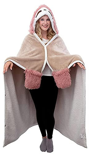 Hoodie Decke Damen Oversize Lang mit Ärmeln und, Flanell Tragbare TV Decke Flauschig Faultier Kuscheldecke, Superweiche und Warme Übergroße Poncho als Decke Sofadecke für Damen Herren Erwachsene