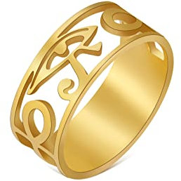 LIKGREAT Auge des Horus Ring Altägyptisches Symbol Horus Auge Ankh Ringe Ägypten Augen des Ra Ring Glück Amulett Schutz Edelstahlschmuck für Männer Frauen Weihnachten (Durchmesser 20mm, Gold)