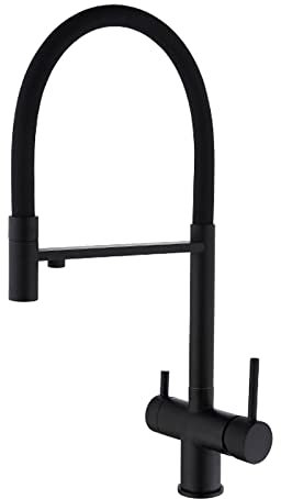Grifo Cocina 3 Vias Osmosis, Grifo de Cocina Giratorio Latón Agua Fría y Caliente Agua Potable Directa Filtro Grifo Cocina-Negro