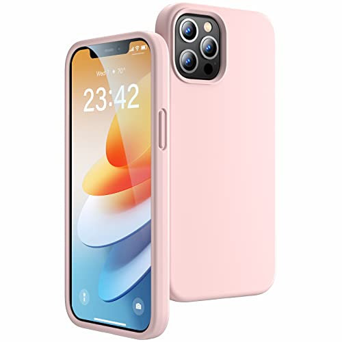 JASBON Ultra Dünn iPhone 12 Pro Hülle/iPhone 12 Hülle, Stoßfester Liquid Silikon Hülle, 360°-Schutz Kratzfestem Case, Handyhülle iPhone 12/12Pro 6,1- Pink Sand
