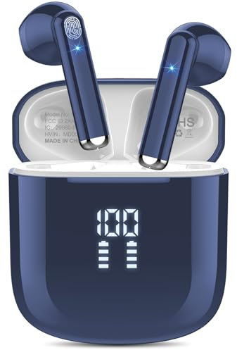 OYIB Bluetooth Kopfhörer, In Ear Kopfhörer Kabellos Bluetooth 5.3 Kopfhörer mit ENC Mic, 25 Std Tiefer Bass Wireless Earbuds, Touch Control, IP7 Wasserdicht Ohrhörer LED-Anzeige Joggen Tiefes Blau