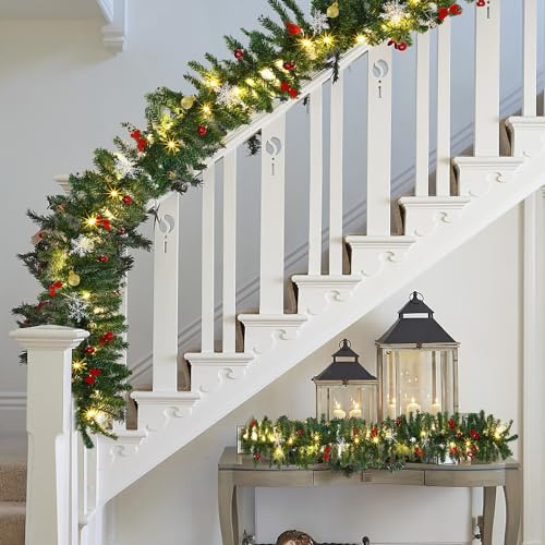 Sonnewelt Weihnachtsgirlande 5M,Künstlich Tannengirlande mit Beleuchtung,Warmweiß, 8 Beleuchtungsmodi verfügbar Weihnachtsdeko für Innen und Außen Treppengeländer Weihnachtsbaum