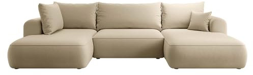 Selsey Sofa Ecksofa Eckcouch Schlafsofa Couch Mit Stauraum Schlaffunktion Pflegeleicht Polyurethanschaum U Form Links OVO Beige Veloursoptik Castel