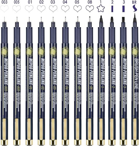 EooUooIP Fineliner Stifte Set, 12 Stück Schwarze Feinfilzstifte mit Strichbreiten von 0,03-0,3mm. Perfekt geeignet für Zeichnen, Skizzieren, Journaling, Notizen, Ausmalen und Comics