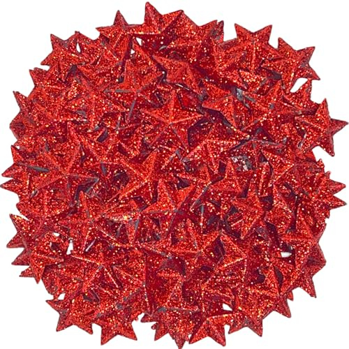 MIJOMA 3D-Glitzersterne Streudeko - Tischdekoration für festliche Anlässe, Weihnachten, Geburtstag, Hochzeit, Silvester - Streusterne zum Dekorieren & Basteln (Größe: 2 cm - 200 Stück, Rot)