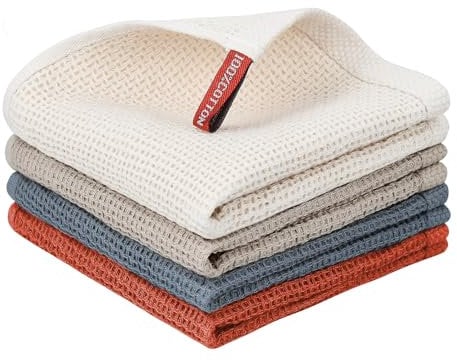 Nialnant 100% Cotton Dish Cloths for Washing Dishes, 4 Pack Waffle Weave Dish Towels,Super Soft Absorbent Cleaning Rags-Multi Color,12x12 Inch