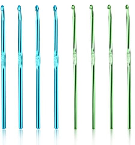YUXIANLB 8PCS Aluminum Crochet Hooks Knitting Needles Craft Yarn, Nice Gift for Women, Adults, Kids, 4mm/5mm Crochet Hook for DIY Craft(Green, Blue)