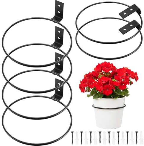 Menkxi 6 Pcs 10 Inch Flower Pot Holder Wall Planter Ring Hanger Metal Wall Plant Hanging Pot Holder Mounted Hanging Bracket for Indoor Outdoor Home Garden Plant Flower Display, Black