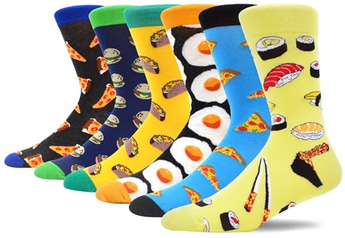 MAKABO Bunte Lustige Herren Socken, 6 Paar Essen Motiv, 43-46