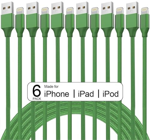 6Pack(3/3/6/6/6/9 FT)[Apple MFi Certified] iPhone Charger Nylon Braided Fast Charging Lightning Cable Compatible iPhone 14/13/12/11 Pro Max/XS MAX/XR/XS/X/8/7/Plus/6S iPad AirPods-Green