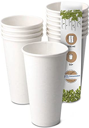 GREENBOX 50 bicchieri di carta bianca 500 ml / 20 oz Ø 90 mm | ecologici, riciclabili e semplici, tazze da caffè to go, bianco