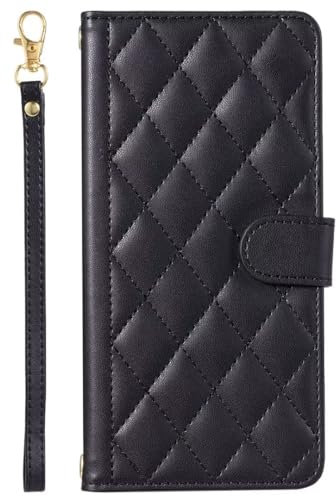 for iPhone 6 Plus/7 Plus/8 Plus Phone Case with Kickstand Card Holders, Premium Shockproof Luxury PU Leather Lattice Design Flip Folio Wallet Protective Cover for iPhone 6 Plus/7 Plus/8 Plus, black