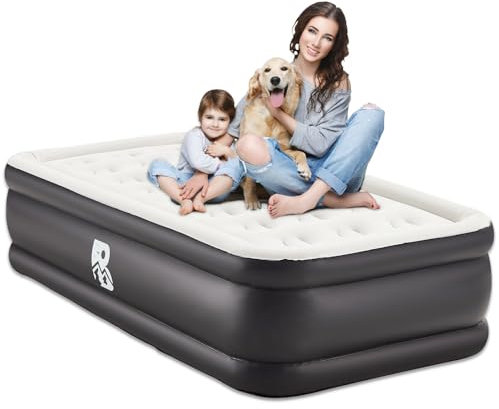 BUPPLEE Materasso ad aria singola con pompa integrata, materasso di lusso rialzato da 18 pollici, materasso gonfiabile comodo da campeggio, YYHM-153BE