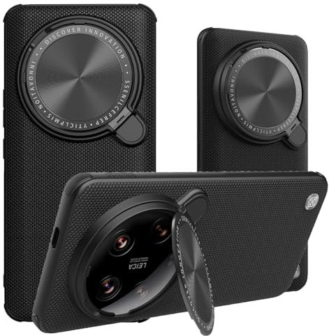 Lzzox for Xiaomi 14 Ultra Case Nylon Fiber Metal Lens Cover Kickstand Holder Camera Protection Anti-Drop Anti-Slip Anti-Fingerprint Ultra Light Hard Back Shell Bumper (Black)