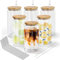 AGH 6 Pack 16oz Clear Sublimation Glass Blanks with Bamboo Lid, Sublimation Glass Cups Can Shaped Beer Cup with Lid and Straw, Straight Sublimation Tumblers for Coffee Milk (Clear-6Pack)