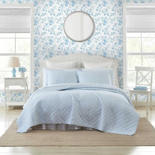 Laura Ashley - Bettwäsche-Set, superweiche Bettwäsche mit passendem Kissenbezug, lässige Heimdekoration (Oxford Stripe Blue, King)