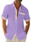 Chemise Homme Ete en Coton - T-Shirt à Manches Courtes, Noir, Tropical, Lin - Chemisette Violet Taille L